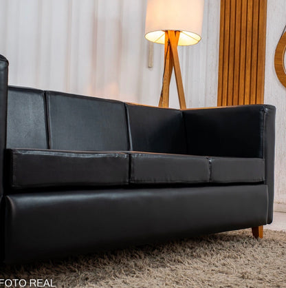 Sofá 3 Lugares Marselia 1.75m Corino Preto 300 - Almofadas Soltas
