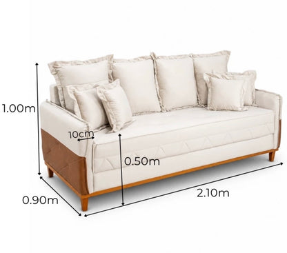 Sofá 4 Lugares Living Luca 2.10m Veludo Bege Claro C/ Detalhe - Molas Bonnel