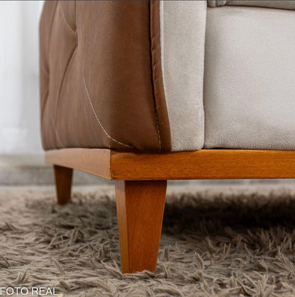 Sofá 4 Lugares Living Luca 2.10m Veludo Bege Claro C/ Detalhe - Molas Bonnel