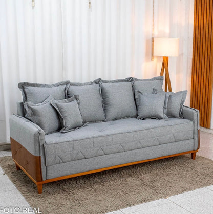 Sofá 4 Lugares Living Luca 2.10m Linho Cinza C/ Detalhe - Molas Bonnel