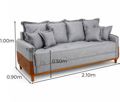 Sofá 4 Lugares Living Luca 2.10m Linho Cinza C/ Detalhe - Molas Bonnel