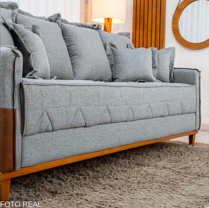 Sofá 4 Lugares Living Luca 2.10m Linho Cinza C/ Detalhe - Molas Bonnel