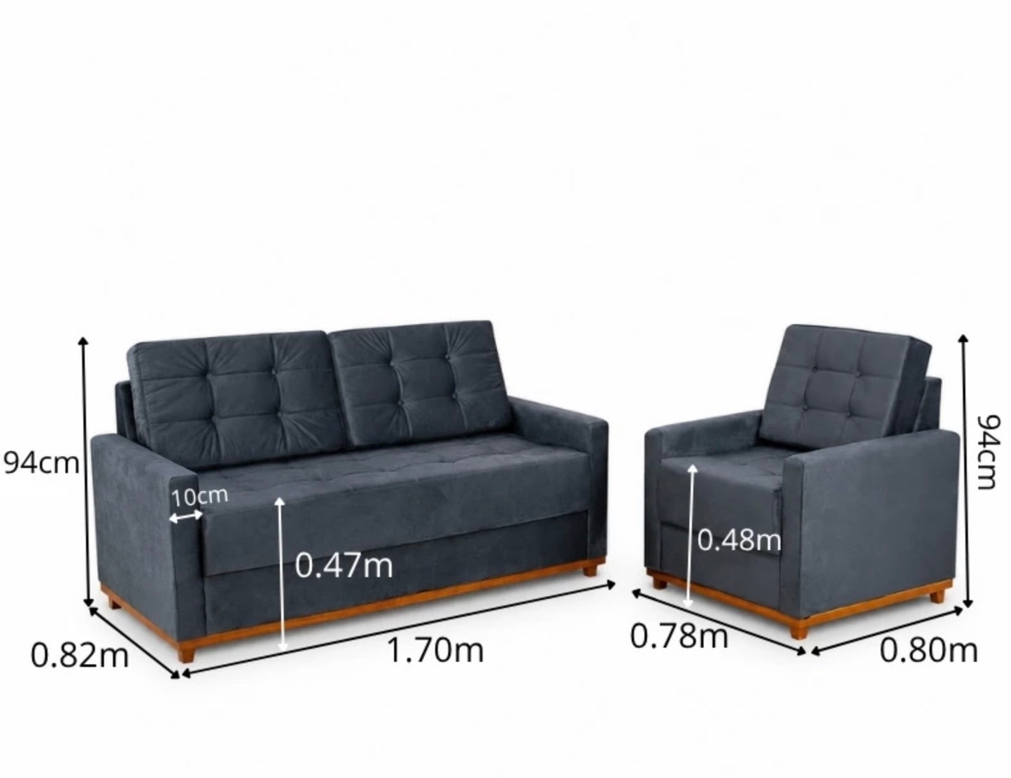 Sofá Áustria 3 Lugares + Poltrona Áustria Veludo Grafite A15