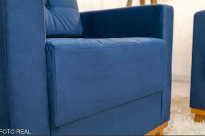 Sofá Áustria 3 Lugares + Poltrona Áustria Veludo Azul A16