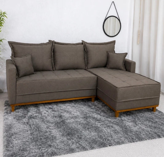 Sofá 3 Lugares Milão 2.30 m Chaise Lado Esquerdo Linho Marrom 1007 - Molas Ensacadas