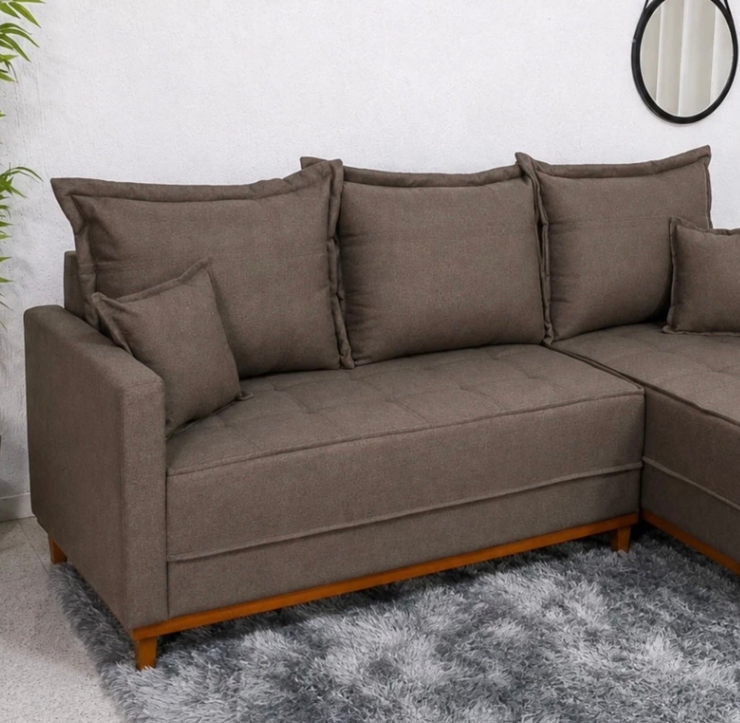 Sofá 3 Lugares Milão 2.30 m Chaise Lado Esquerdo Linho Marrom 1007 - Molas Ensacadas