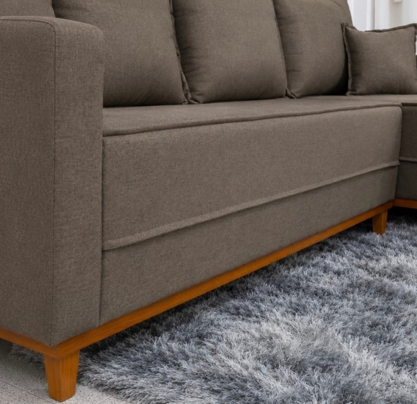 Sofá 3 Lugares Milão 2.30 m Chaise Lado Esquerdo Linho Marrom 1007 - Molas Ensacadas