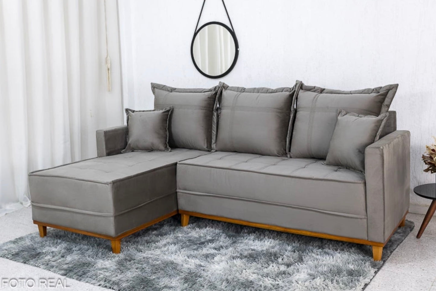 Sofá 3 Lugares Milão 2.30 m Chaise Lado Direito Veludo Cinza 813 - Molas Ensacadas
