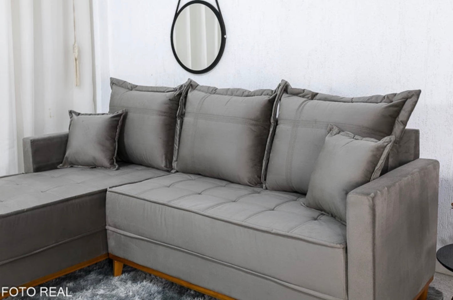 Sofá 3 Lugares Milão 2.30 m Chaise Lado Direito Veludo Cinza 813 - Molas Ensacadas