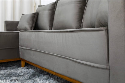 Sofá 3 Lugares Milão 2.30 m Chaise Lado Direito Veludo Cinza 813 - Molas Ensacadas