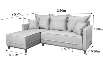 Sofá 3 Lugares Milão 2.30 m Chaise Lado Direito Veludo Cinza 813 - Molas Ensacadas