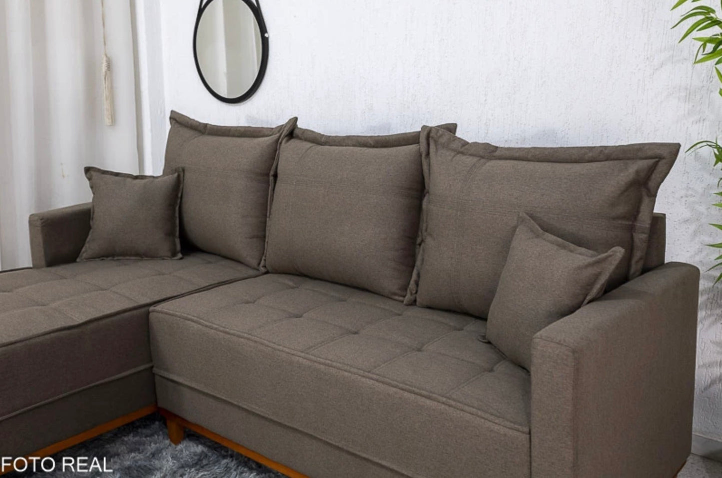 Sofá 3 Lugares Milão 2.30 m Chaise Lado Direito Linho Marrom 1007 - Molas Ensacadas