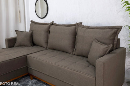 Sofá 3 Lugares Milão 2.30 m Chaise Lado Direito Linho Marrom 1007 - Molas Ensacadas
