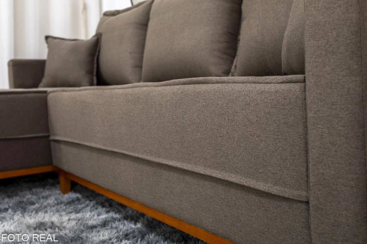 Sofá 3 Lugares Milão 2.30 m Chaise Lado Direito Linho Marrom 1007 - Molas Ensacadas