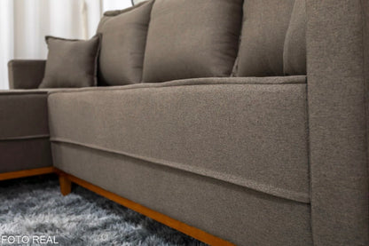 Sofá 3 Lugares Milão 2.30 m Chaise Lado Direito Linho Marrom 1007 - Molas Ensacadas
