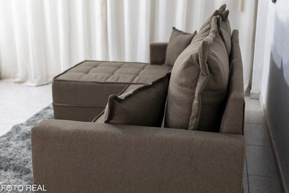 Sofá 3 Lugares Milão 2.30 m Chaise Lado Direito Linho Marrom 1007 - Molas Ensacadas