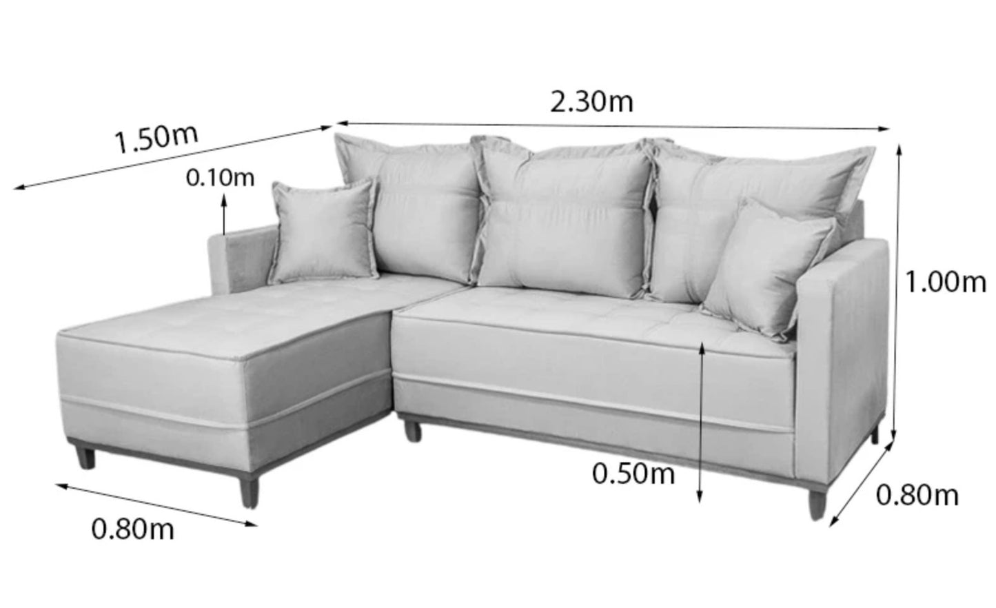 Sofá 3 Lugares Milão 2.30 m Chaise Lado Direito Linho Marrom 1007 - Molas Ensacadas