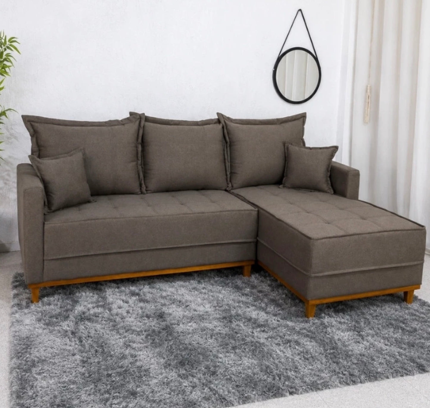 Sofá 3 Lugares Milão 2.30 m Chaise Lado Esquerdo Linho Marrom 1007 - Molas Ensacadas