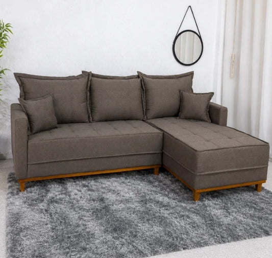 Sofá 3 Lugares Milão 2.30 m Chaise Lado Esquerdo Linho Marrom 1007 - Molas Ensacadas