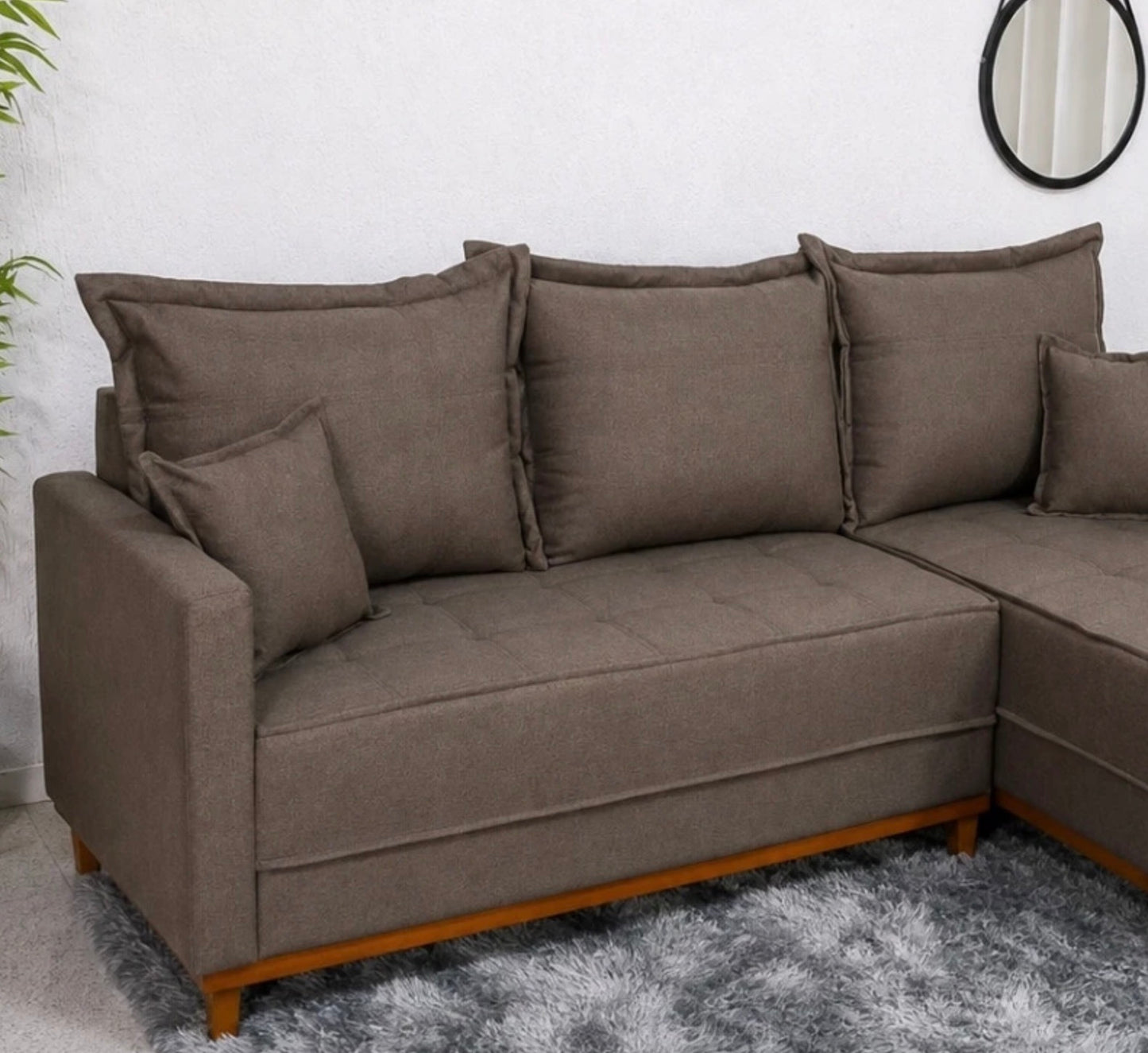 Sofá 3 Lugares Milão 2.30 m Chaise Lado Esquerdo Linho Marrom 1007 - Molas Ensacadas