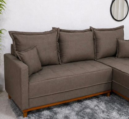Sofá 3 Lugares Milão 2.30 m Chaise Lado Esquerdo Linho Marrom 1007 - Molas Ensacadas