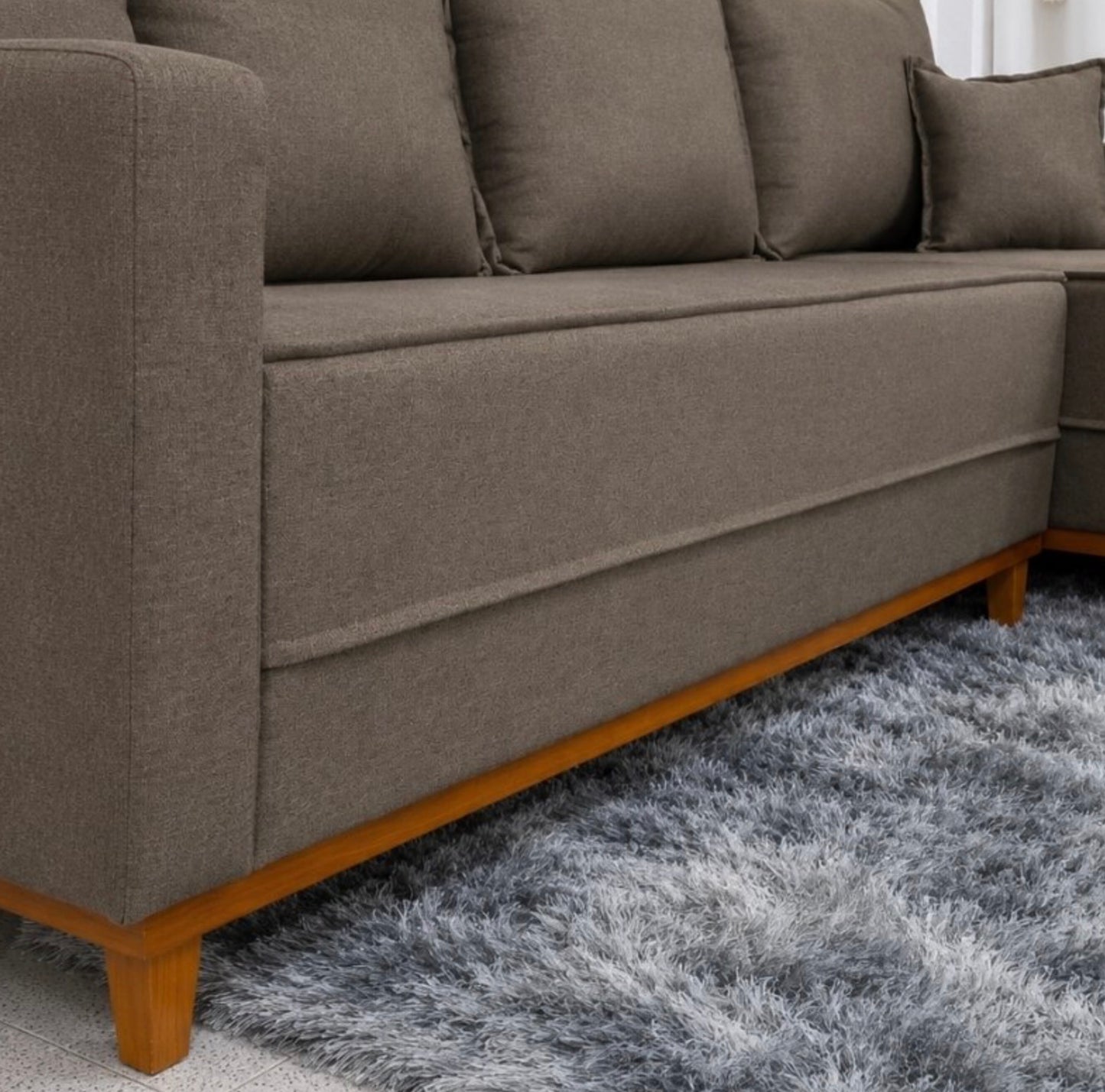 Sofá 3 Lugares Milão 2.30 m Chaise Lado Esquerdo Linho Marrom 1007 - Molas Ensacadas