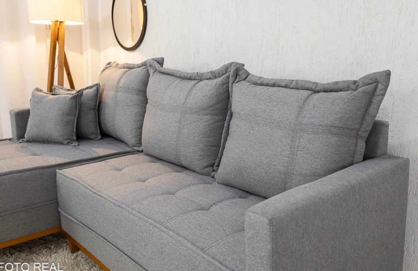 Sofá 3 Lugares Milão 2.30 m Chaise Lado Direito Linho Cinza 1008 - Molas Ensacadas