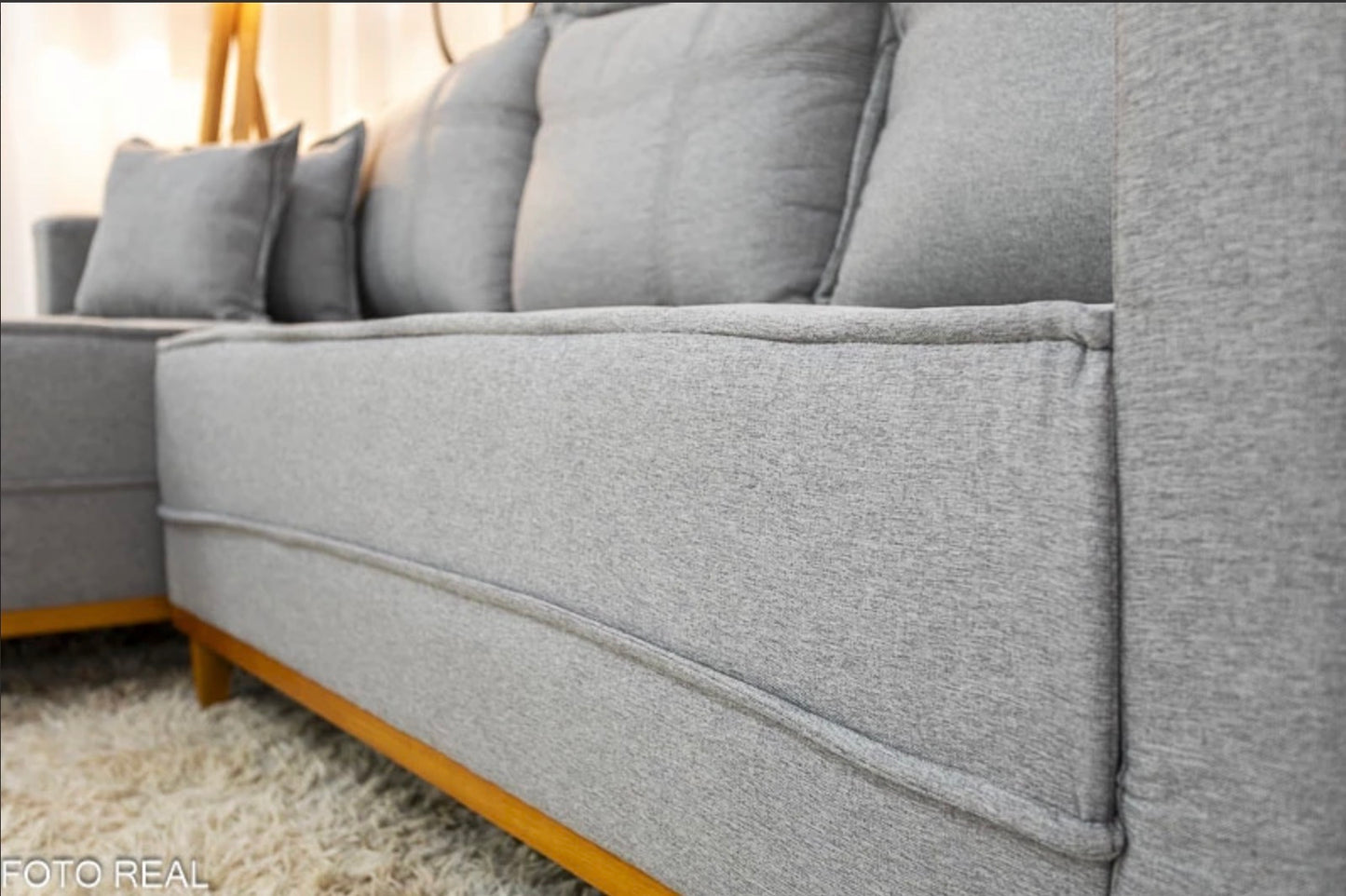 Sofá 3 Lugares Milão 2.30 m Chaise Lado Direito Linho Cinza 1008 - Molas Ensacadas