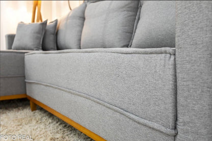 Sofá 3 Lugares Milão 2.30 m Chaise Lado Direito Linho Cinza 1008 - Molas Ensacadas