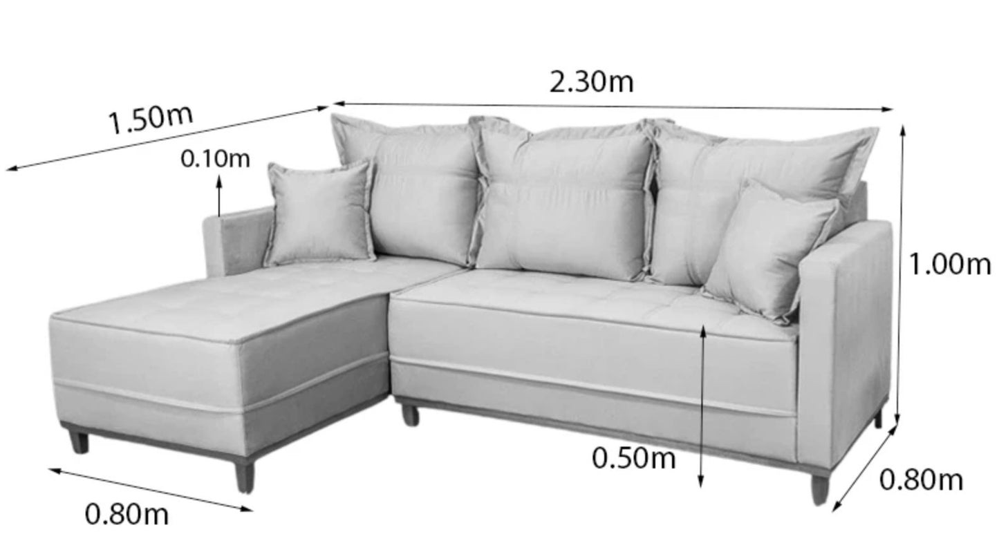 Sofá 3 Lugares Milão 2.30 m Chaise Lado Direito Linho Cinza 1008 - Molas Ensacadas