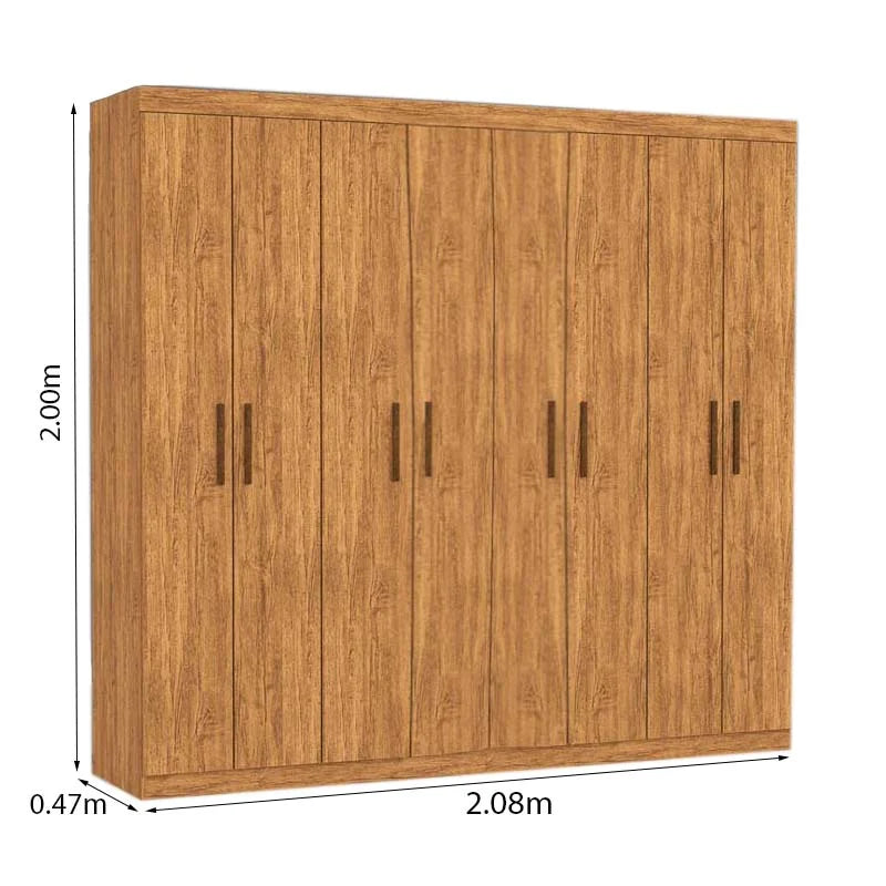 Guarda-roupa Casal Rubi Cinamomo 8 Portas 4 Gavetas C/ Pés Larg. 2.08m – Carioca