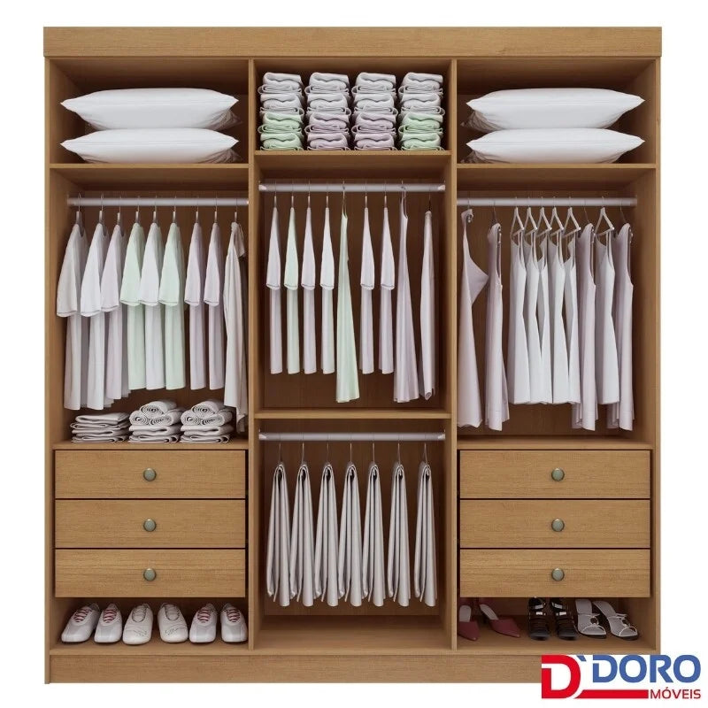 Guarda-roupa Casal Colibri Cinamomo/Off 6 Portas 6 Gavetas Larg. 2.05m – D’ Doro