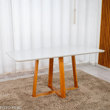 Mesa de Jantar Bali 160×80 Vidro Off/Base Madeira Minas Plac – Entregue Montada