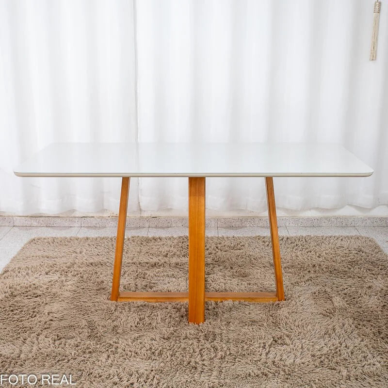 Mesa de Jantar Bali 160×80 Vidro Off/Base Madeira Minas Plac – Entregue Montada