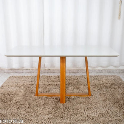 Mesa de Jantar Bali 160×80 Vidro Off/Base Madeira Minas Plac – Entregue Montada