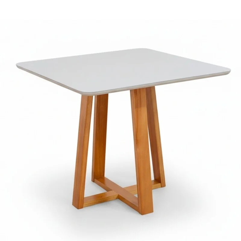 Mesa de Jantar Bali 90×90 Vidro Off/Base Madeira Minas Plac – Entregue Montada
