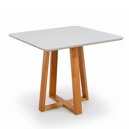Mesa de Jantar Bali 90×90 Vidro Off/Base Madeira Minas Plac – Entregue Montada