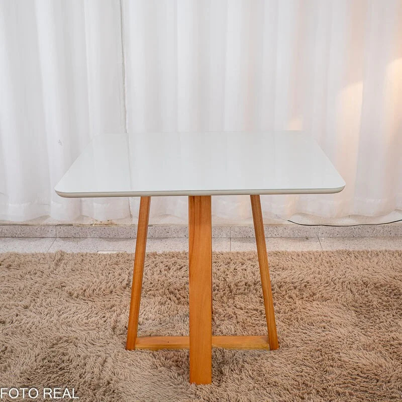 Mesa de Jantar Bali 90×90 Vidro Off/Base Madeira Minas Plac – Entregue Montada