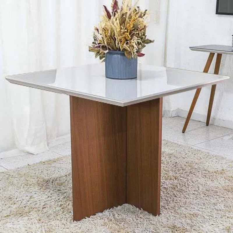 Mesa de Jantar Helo 90×90 Vidro Off/Base Mel – Poliman