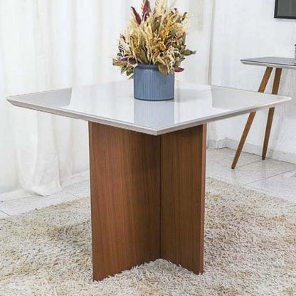 Mesa de Jantar Helo 90×90 Vidro Off/Base Mel – Poliman