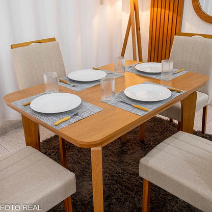 Mesa de Jantar Londrina 120×80 Cinamomo Rufato + 4 Cad. Isabela Linho Bege 01 Madeira – KM Decor