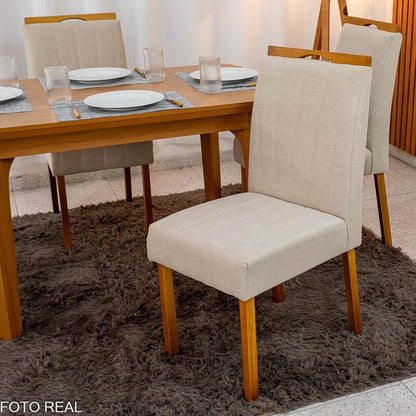 Mesa de Jantar Londrina 120×80 Cinamomo Rufato + 4 Cad. Isabela Linho Bege 01 Madeira – KM Decor