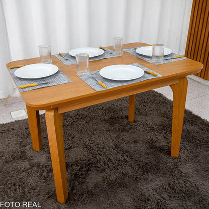 Mesa de Jantar Londrina 120×80 Cinamomo Rufato + 4 Cad. Isabela Linho Bege 01 Madeira – KM Decor