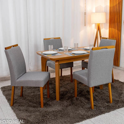 Mesa de Jantar Londrina 120×80 Cinamomo Rufato + 4 Cad. Isabela Linho Cinza 05 Madeira – KM Decor