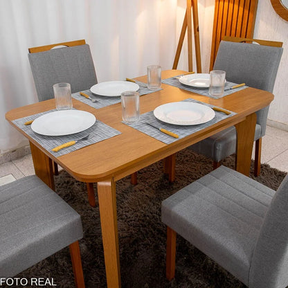 Mesa de Jantar Londrina 120×80 Cinamomo Rufato + 4 Cad. Isabela Linho Cinza 05 Madeira – KM Decor