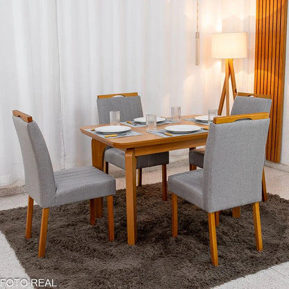 Mesa de Jantar Londrina 120×80 Cinamomo Rufato + 4 Cad. Isabela Linho Cinza 05 Madeira – KM Decor