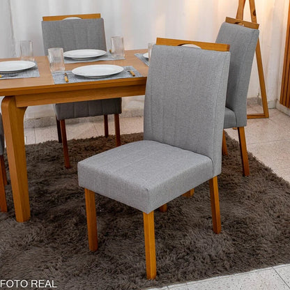 Mesa de Jantar Londrina 120×80 Cinamomo Rufato + 4 Cad. Isabela Linho Cinza 05 Madeira – KM Decor