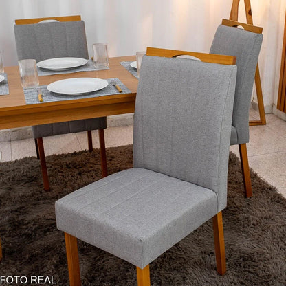 Mesa de Jantar Londrina 120×80 Cinamomo Rufato + 4 Cad. Isabela Linho Cinza 05 Madeira – KM Decor