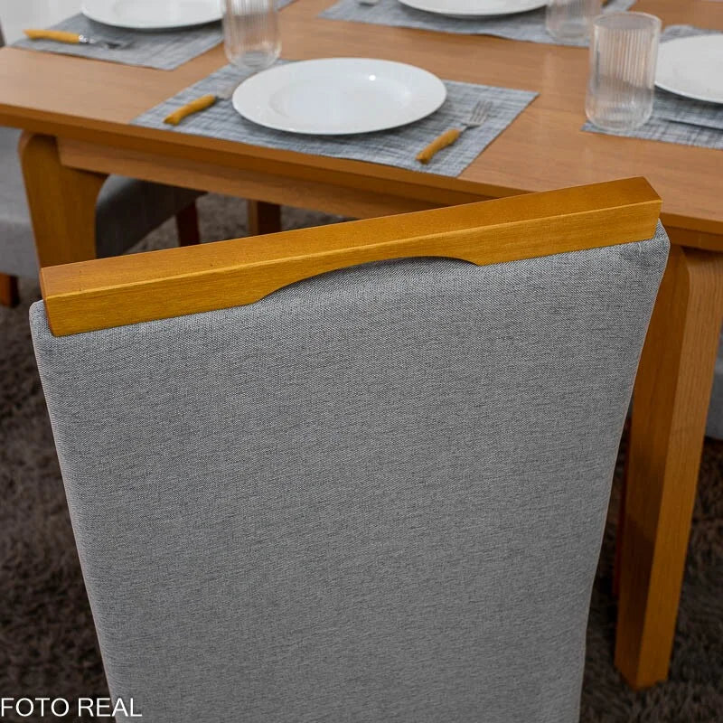 Mesa de Jantar Londrina 120×80 Cinamomo Rufato + 4 Cad. Isabela Linho Cinza 05 Madeira – KM Decor