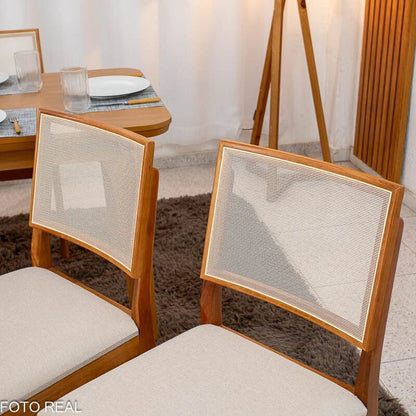 Mesa de Jantar Londrina 120×80 Cinamomo Rufato + 4 Cad. Dubai Linho Bege Madeira – Art Assento